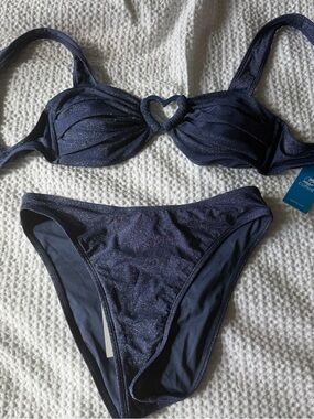 Cupshe Navy Shimmer Heart-Detail Bikini